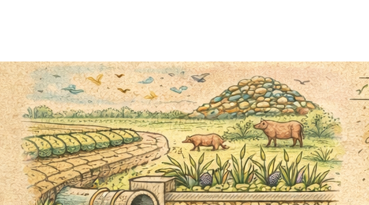 Ilustracion de humedal integrado al paisaje